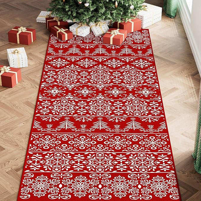 2x6 Runner Rug Red Christmas Hallway Carpet Xmas Holiday Decor Bedroom Carpet Snowflake Washable Non Slip Kitchen Mat Indoor Accent Rug Decorative Dining Room Laundry Room Living Room