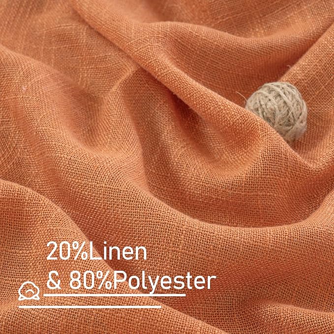 LAMIT Burnt Orange Linen Curtains 90 Inch for Living Room, Back Tab and Rod Pocket Linen Textured Farmhouse Curtains Light Filtering Drapes for Bedroom/Dining Room, Set of 2, 52 x 90 Inch