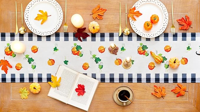 YATOJUZI Pumpkin Table Runner - Fall Autumn Seasonal Table Runners Home Kitchen Dining Table Decorations Decor for Thanksgiving Day Party - 13x72 Inch