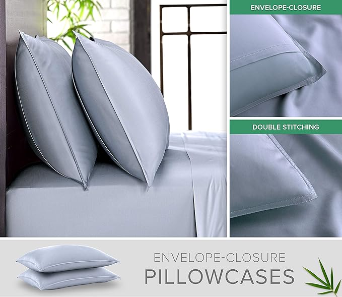 California King Sheets by Pure Bamboo, Genuine 100% Organic Viscose Derived from Bamboo Bed Sheet Set, Soft & Cooling, Double Stitching, Lifetime Quality Promise (California King, Sterling Blue)