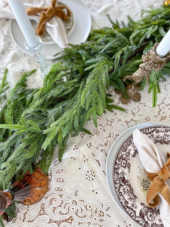 Faux Norfolk Pine Christmas Garland – Real Touch Greenery Artificial Cedar Christmas Garland for Fireplace Mantel, Staircase, Door Frame, Holiday Indoor Winter Décor (15FT)