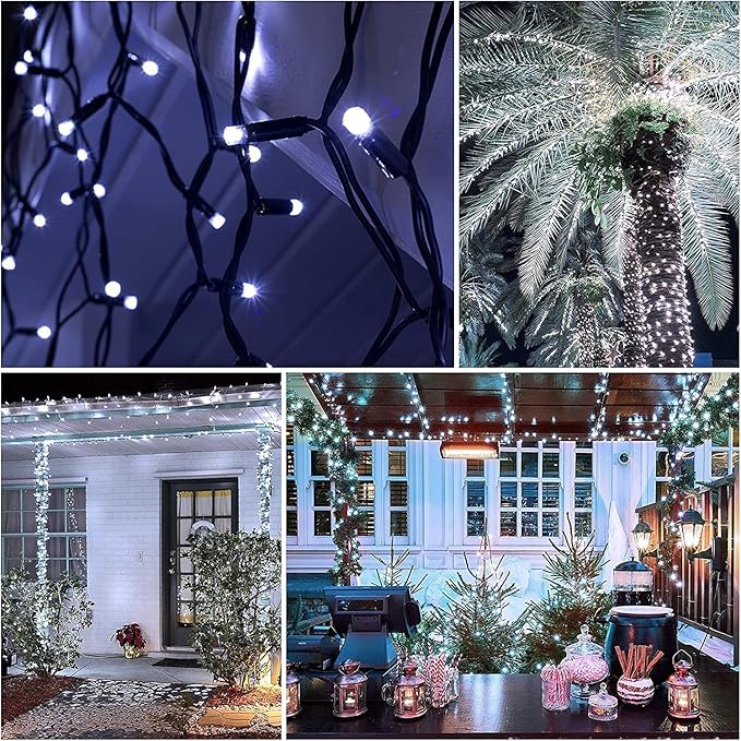 YEGUO 66ft 200 LED Christmas Lights Outdoor Waterproof, White Christmas Tree Light Indoor, Green Wire Twinkle String Light Plug in with Timer Memory 8 Modes