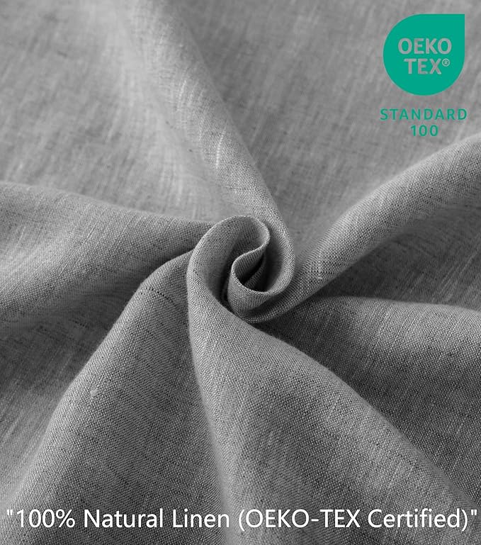 Talasily 100% French Pure Linen Sheets Set California King Size,Oeko-TEX Certified Bedding, All-Season Breathable for Hot Sleepers,16 Inch Deep Pocket Machine Washable 4-Piece (Earl Grey)