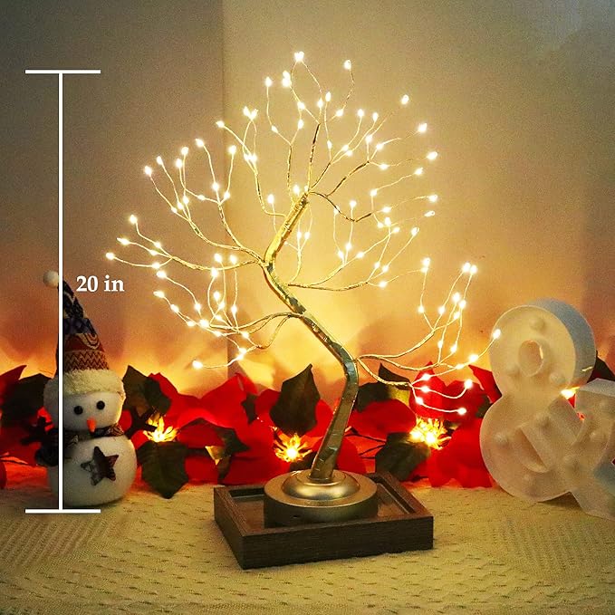 FUCHSUN 108 LED Tabletop Tree Light, Lighted Bonsai Fairy Twinkle Tree Lamp with 8 Lighting Modes & Timer, Home Bedroom Living Room Christmas Decoration, Battery/USB Powered (Golden Branches)