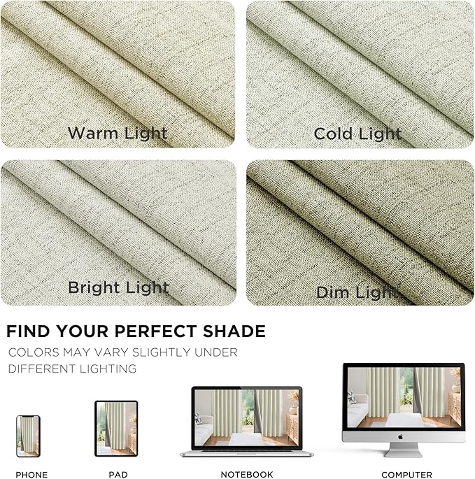 Joydeco Blackout Curtains for Bedroom - 100% Light Blocking 2 Panels Light Beige Drapes 66"W x 96"L, Thermal Insulated Room Darkening Curtains, Linen Textured for Living Room, Rod Pocket & Back Tabs