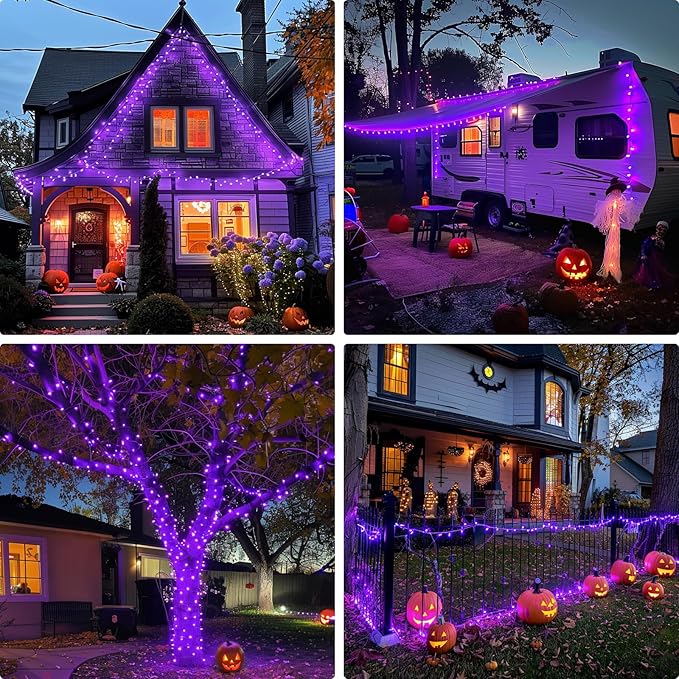 JMEXSUSS 400 LED Purple Lights Halloween Decor, 132 ft Halloween String Lights Plug in with Remote, 8 Modes Purple Christmas Lights Indoor Outdoor for Garden Patio Party Haunted House Ghost Decoration