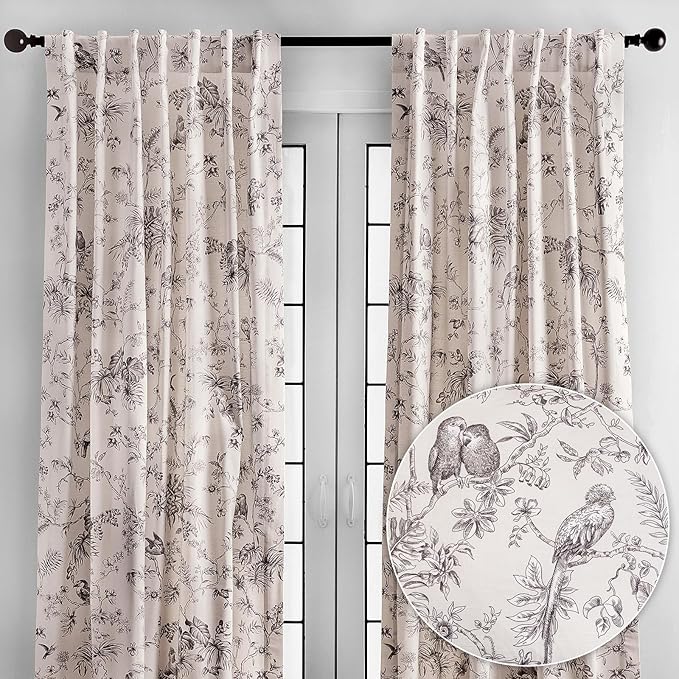 Maison d' Hermine Curtains for living room 100% Cotton 108 inch length Two Panels Light Filtering Toile Curtains for Bedroom Windows with rod and loop Pockets Drapes (Jouy Paradise Grey, 50"W x 108"L)