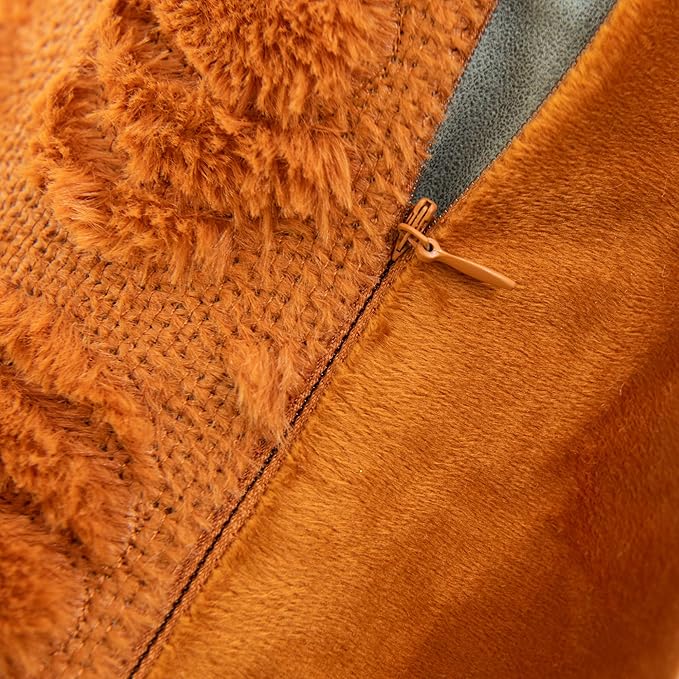 Pumpkin Fall Decorative Throw Pillow Covers 18"x18", Set of 2 Orange Soft Faux Fur Pillow Covers for Autumn Harvest, Fluffy Plush Accent Pillow Cases for Farmhouse Couch Cushion Covers