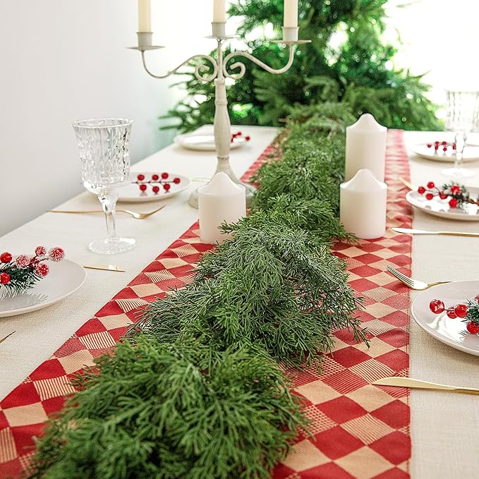 2 Pcs Christmas Norfolk Pine Garland, 6 Ft Dense Pines Realistic Touch Garland Ornaments, Greenery Artificial Pine Cypress Garlands for Christmas Holiday Mantle Fireplace Table Home Decor