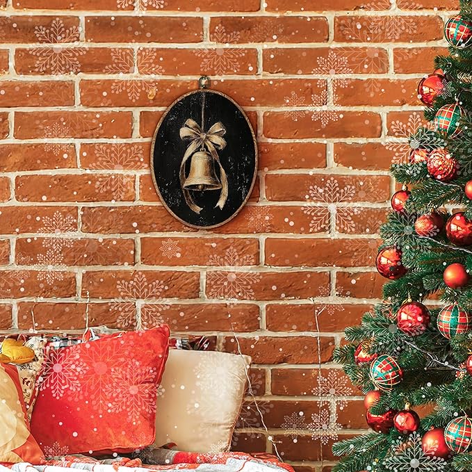 Hxlac Vintage Dark Christmas Gold Bell Oval Wall Art Framed, Moody Christmas Bell Oval Wall Decor, Cottagecore Xmas Hanging Canvas Prints Wall Sculptures for Home Living Room Decor, 8.5x11.5 Inch