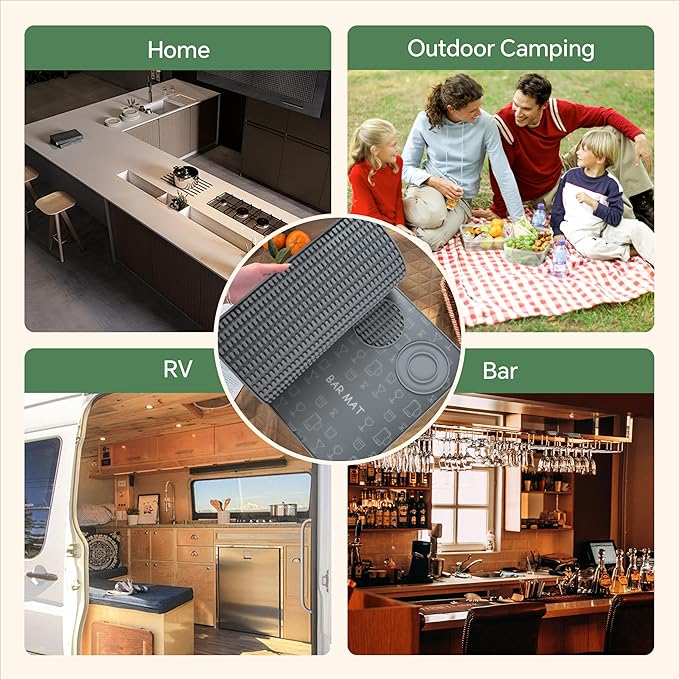 Bar Mat, Bar Accessories, Multifunctional Folding Cocktail Mat with Cutting Board, 18" X 12"(Gray) Drying Mats,Bar Mat for Countertops,Bar Decorations for Home, Outdoor Bar Accessories,Travel