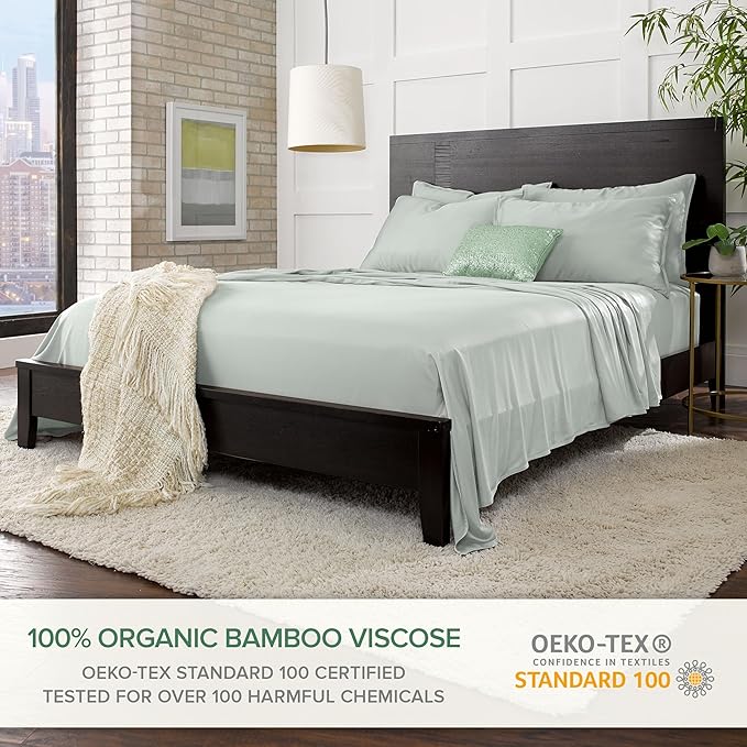Twin XL Sheets by Pure Bamboo, Genuine 100% Organic Viscose Derived from Bamboo Bed Sheet Set, Luxuriously Soft & Cooling, Double Stitching, Lifetime Quality Promise (Twin XL, Sea Glass)