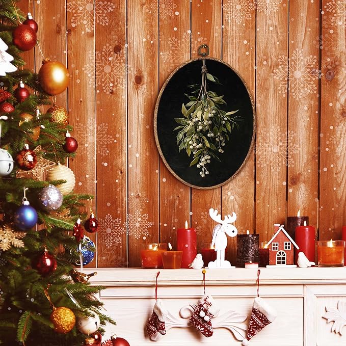 Hxlac Mistletoe Christmas Oval Wall Art Framed, Dark Moody Holiday Christmas Oval Wall Decor, Mistletoe Botanical Hanging Canvas Prints Wall Sculptures for Home Bedroom Decor, 8.5x11.5 Inch