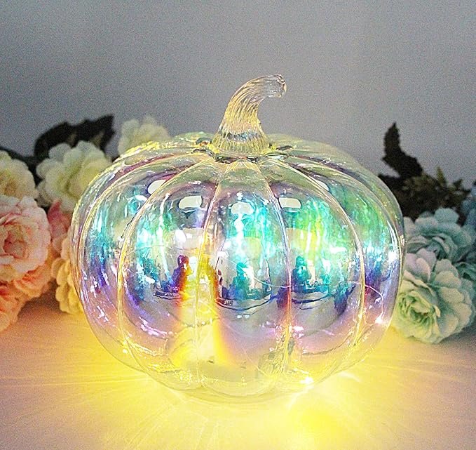 Mercury Glass Pumpkin Light with Timer, with 10 Fairy Lights Inside,Battery Operated Led Pumpkin Light,Ideal for Halloween Fall Decoration, Thanksgiving Rustic Decor, Xmas Decor (Multi Color)