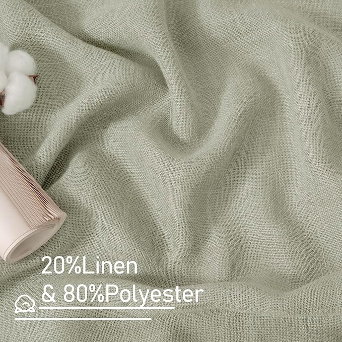 LAMIT Sage Grey Linen Boho Curtains 78 inch Length 2 Panels, Light Filtering Semi Sheer Panels Back Tab and Rod Pocket Neutral Drapes for Bedroom/Living Room, 52 x 78 Inch