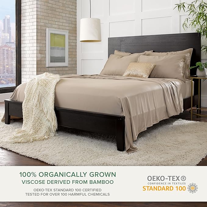 Twin Sheets by Pure Bamboo, Genuine 100% Organic Viscose Derived from Bamboo Bed Sheet Set, Luxuriously Soft & Cooling, Double Stitching, Lifetime Quality Promise (Twin, Sand)