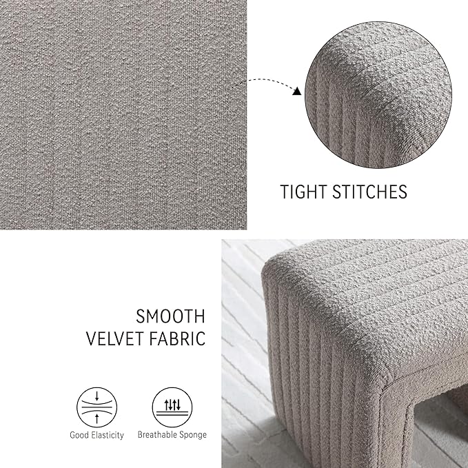 Get Set Style Vanity Stool Chair,Modern Boucle Ottoman Foot Stool with Wooden Legs Sofa Bench Footstool Extra Seat for Vanity,Makeup Room,Living Room,Entryway,Office (Fully Assembled)