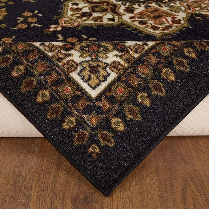 Antep Rugs Alfombras Oriental Traditional 4x6 Non-Skid (Non-Slip) Low Profile Pile Rubber Backing Indoor Area Rugs (Black, 4' x 5'8")