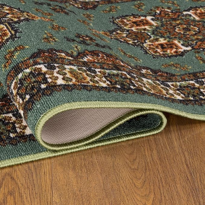 Antep Rugs Alfombras Oriental Traditional 2x10 Non-Skid (Non-Slip) Low Profile Pile Rubber Backing Indoor Area Runner Rugs (Green, 2' x 10')
