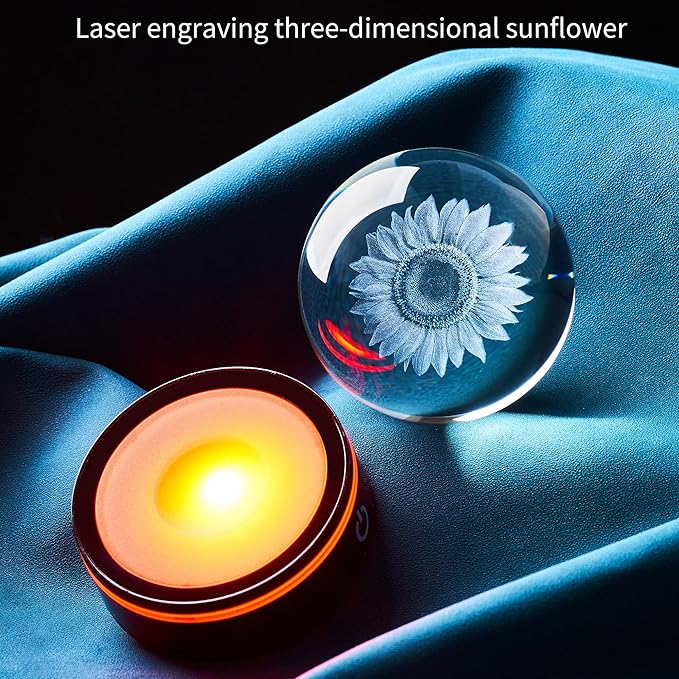 3D Crystal Ball Statue with LED Color Changing Base, Suitable for Daughters, sons, Mothers, Girlfriends, Birthdays, Friends, Colleagues, Wives' Gifts, Love Sunflower Ornaments and Decorations