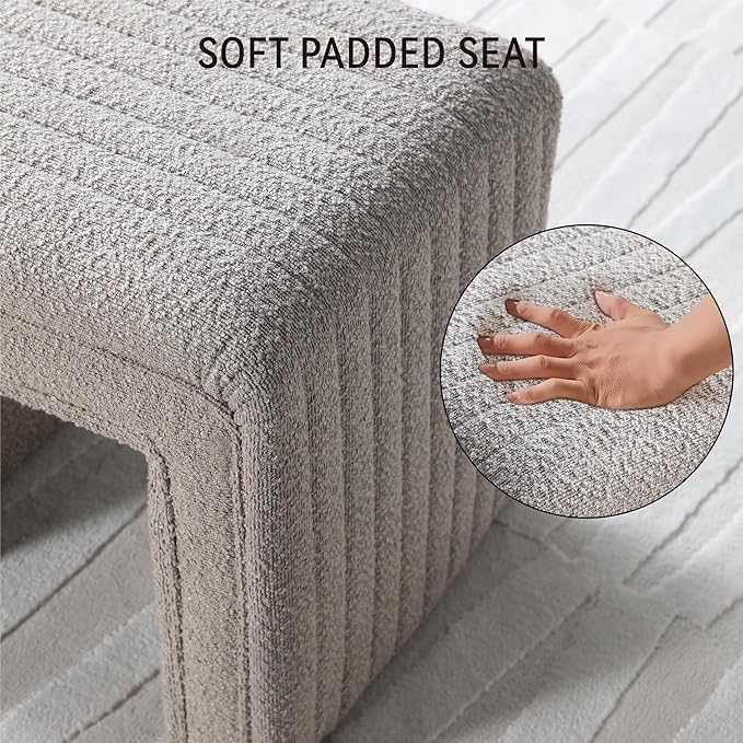 Get Set Style Vanity Stool Chair,Modern Boucle Ottoman Foot Stool with Wooden Legs Sofa Bench Footstool Extra Seat for Vanity,Makeup Room,Living Room,Entryway,Office (Fully Assembled)