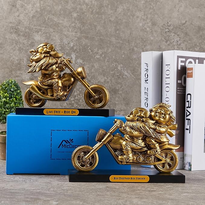 "Live Free Ride On 7.5'' Polyresin Motorcycle Rider Statue Valentine's Day Gift for Men Retro Cool Inspirational Motorcycle Rider Figurine JS0375B (Gold)