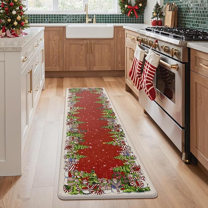 GENIMO Christmas Decorations - Kitchen Mats for Floor, Christmas Kitchen Rugs, Cushioned Anti Fatigue Mat for Home Decor, Waterproof Non Slip Standing Mat for Laundry, 23.6"x71", Red