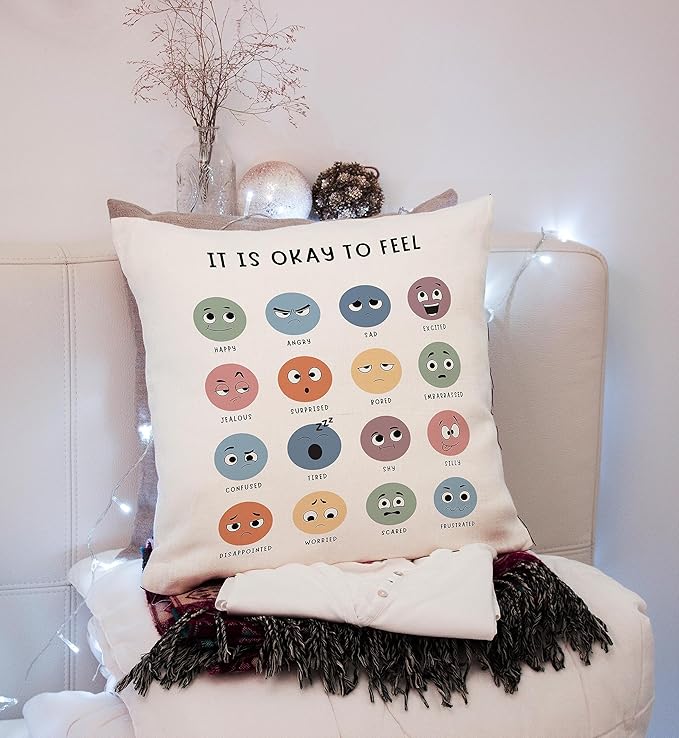 Nogrit Counseling Office Must Haves Pillow Cover, Calming Corner, Mental Health Pillowcase Decor for Home Kids,Mental Health Counselor Gifts, Calming Corner Pillow Covers 24x24 White