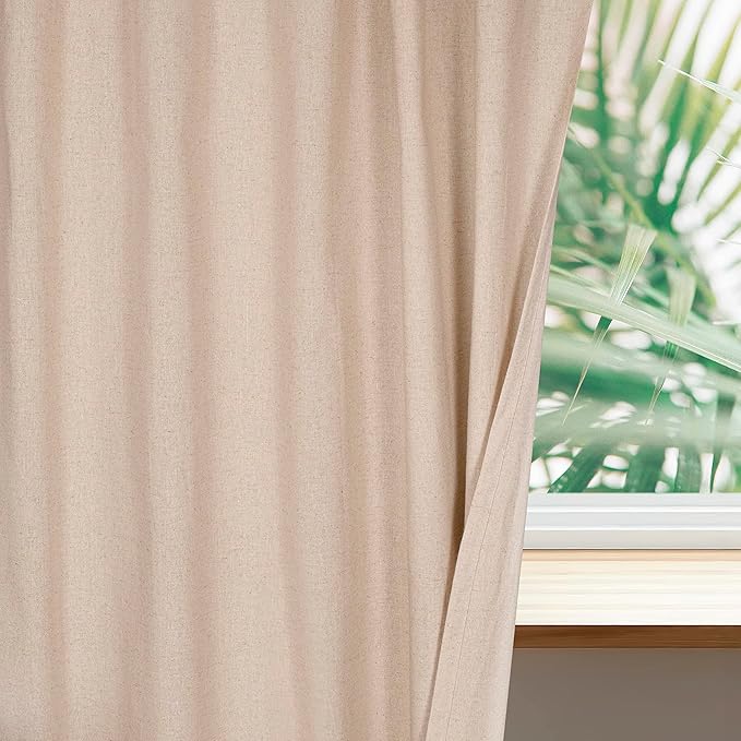 Natural Linen Tab Top Curtains 50x96 inch Set of 2 Panels - Long Flax Drapes for Living Room & Bedroom, Farmhouse Window Curtains, Rustic Linen Drapes for Modern Farmhouse & Boho Style Décor