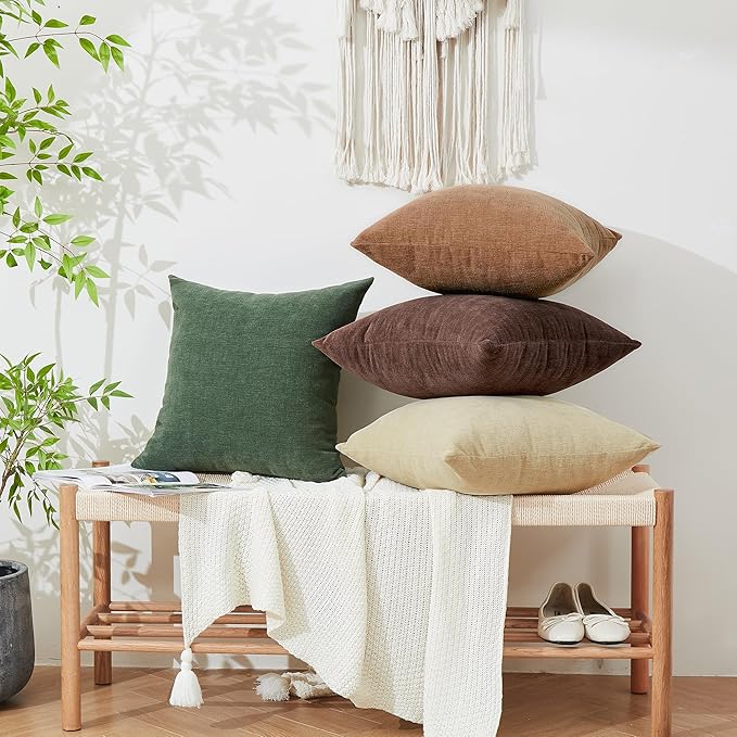 GAWAMAY Decorative Square Throw Pillow Covers 18"x18" Inch Set of 4, Super Soft Chenille Pillows Cover Pillowcase for Living Room Bedroom Sofa Couch Cushion Cover Dark Green 45x45cm (No Insert)