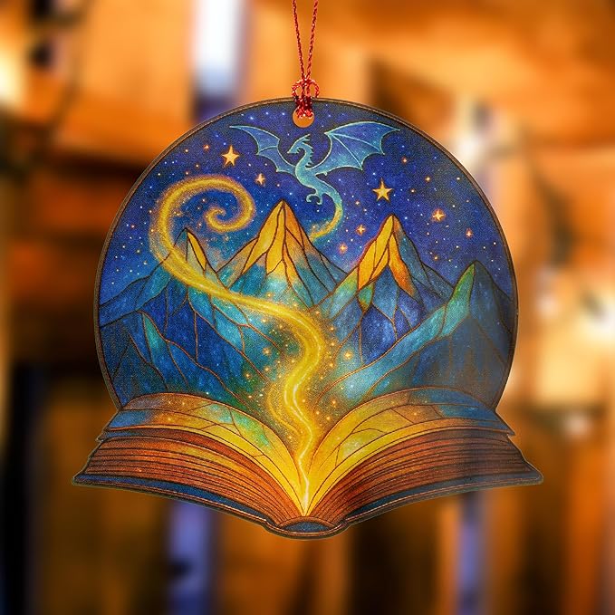 Book Ornament, acotar Gifts for Women, Book Ornaments for Christmas Tree, Book Lover, Acotar Merch, Xmas Ornament 2025, Suncatcher Effect Stained Glass Window Hanging, car Hanging Accessories