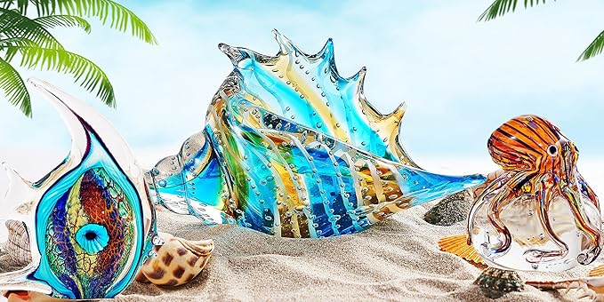 EUSTUMA Hand Blown Glass Tropical Fish Figurines Ornament,Sea Animal Sculpture for Fish Tank Aquarium,Sea Animals Collection for Birthday Gift,Glass Sculpture