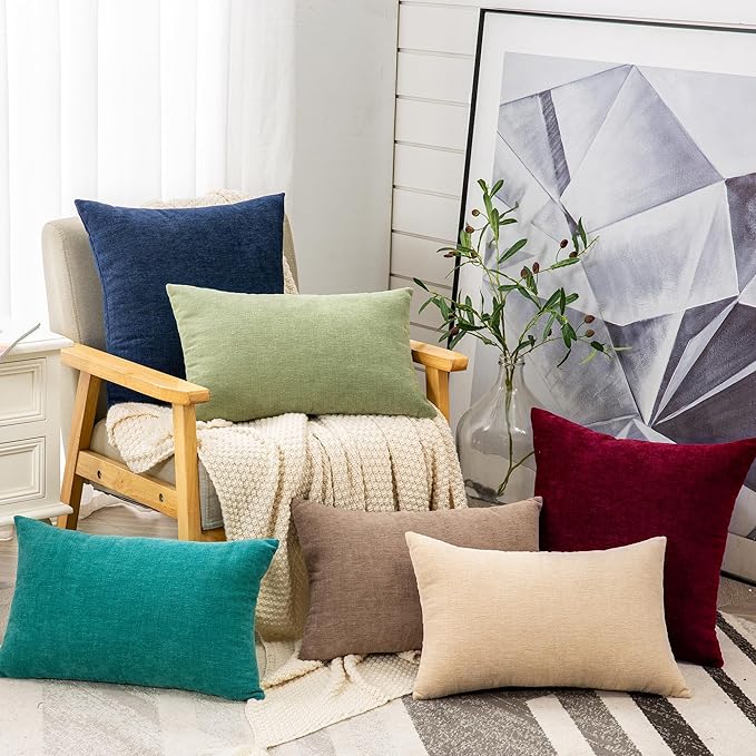 GAWAMAY Lumbar Pillow Decorative Rectangle Throw Pillow Covers 12"x20" Inch Set of 2, Super Soft Chenille Pillowcase for Living Room Bedroom Sofa Couch Cushion Cover Taupe Grey 30x50cm (ONLY Covers)