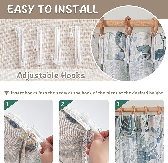 MYSKY HOME Linen Curtains 90 Inch Length Light Filtering Two Pages Pinch Pleated Curtains for Living Room Floral Printed Privacy Protect Drapes Set Natural Window Treatment 2 Panels,Sage and Natural