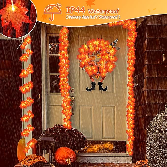 2 Pack Fall Decorations for Home,Fall Lights Battery Operated,Total 20FT 40 Led Maple Leaf Garland with Lights String for Halloween Thanksgiving Autumn Harvest Friendsgiving Indoor Outdoor