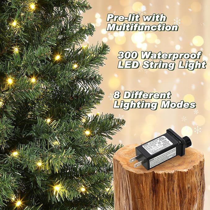 GarveeHome 4.5ft Green Christmas Tree, Pre-Lit Artificial Potted Xmas Tree with 300 Led Lights, 8 Lighting Modes, Black Base Design, Dense Branch Realistic Home Party Decoration w/Easy Assembly,2 PC