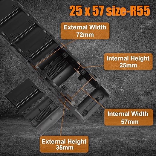 25 x 57mm (Inner H x W) R55 Enclosed Type Drag Chain Cable Wire Carrier Protection Chain 39.3inch/1M for 3D Printer and CNC Router Mill,Black Plastic Nylon