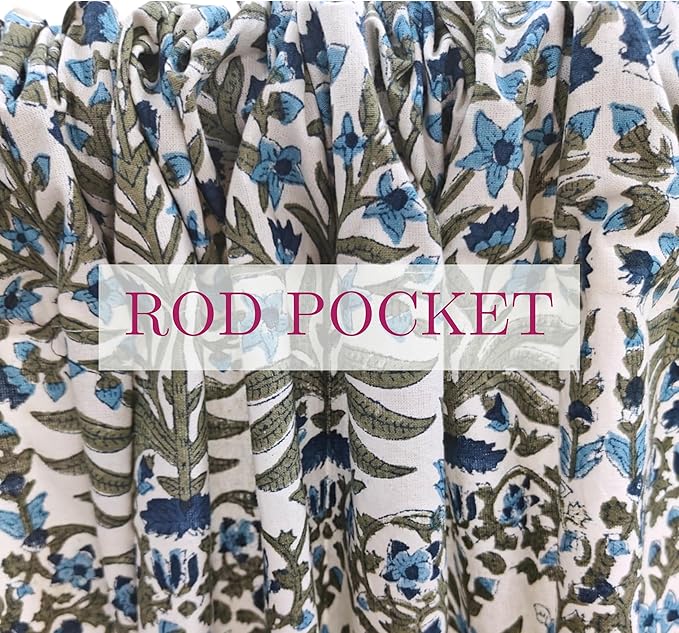 ATOSII 100% Cotton Single Panel Floral Block Print Curtain, Easy Hanging with Rod Pocket & Loop, Living Room, Dining Room, Bedroom Light Filtering Boho Curtains, Set of 1, 60" W X 108" L, Nargis Blue