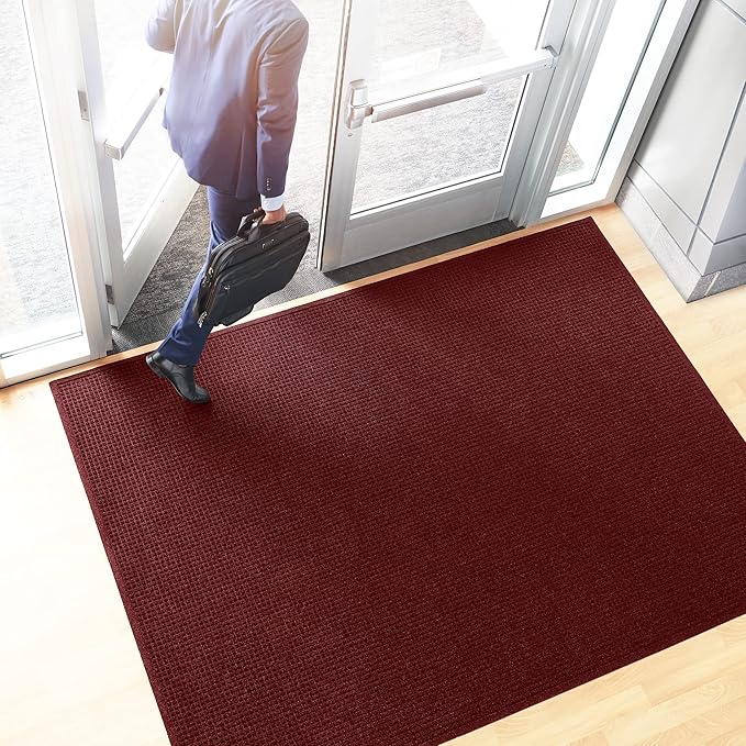 Consolidated Plastics Aquasorb Classic Indoor/Outdoor Entrance Floor Mat with Non-Slip Rubber Backing, Fabric Border, Stain Resistant and Quick Drying Commercial Grade (45" x 96", Red Black)