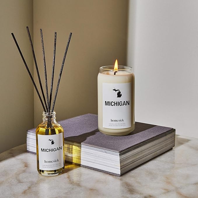 Homesick Scented Candles for Home (Michigan) - 13.75 oz Long-Lasting Soy Wax Jar Candle for Women & Men for All Occasions, 60-80 Hours Burn Time - Notes of Chocolate, Cherry & Lemon