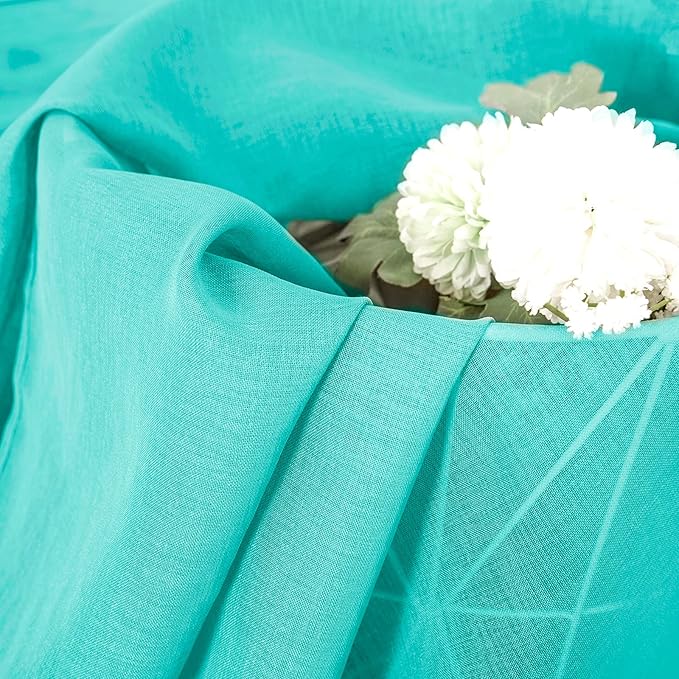 Tollpiz Short Sheer Curtains Linen Textured Living Room Curtain Sheers Light Filtering Rod Pocket Voile Curtains for Bedroom, 42 x 45 inches Long, Aqua Blue, Set of 2 Panels
