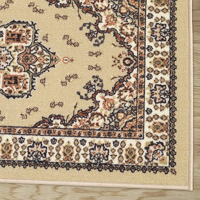 Antep Rugs Alfombras Oriental Traditional 2x4 Non-Skid (Non-Slip) Low Profile Pile Rubber Backing Kitchen Area Rugs (Beige, 2'3" x 4')