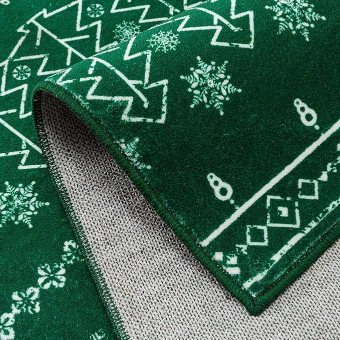 Christmas Green Area Rug 8x10 Washable Living Room Carpet Xmas Snowflake Holiday Decor Indoor Bedroom Throw Rug Decorative Non Slip Soft Low Pile Large Carpet Dining Room Office Nursery