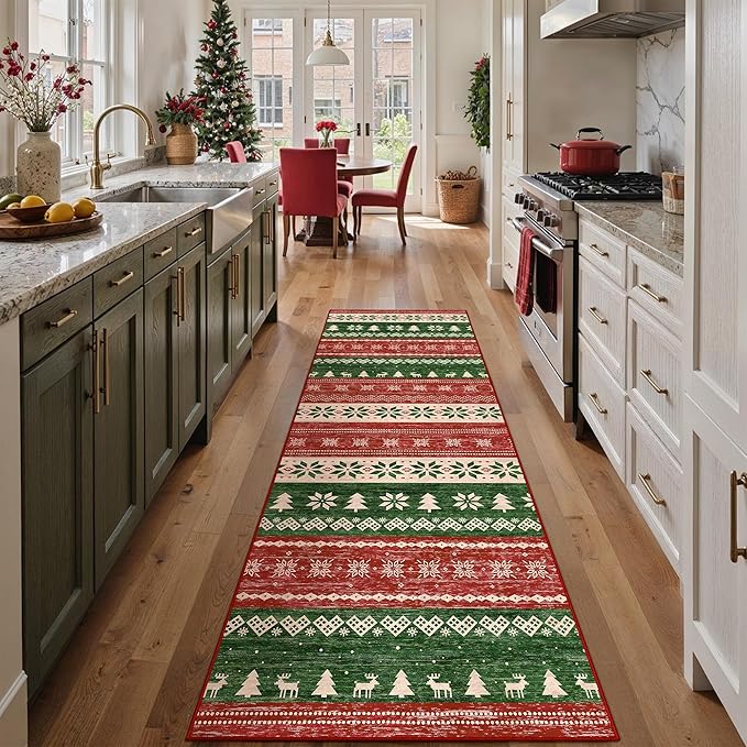Christmas Red Runner Rug 2x8 Washable Hallway Carpet Snowflake Holiday Decor Accent Rug Non Slip Low Pile Decorative Carpet Xmas Boho Bedroom Bathroom Kitchen