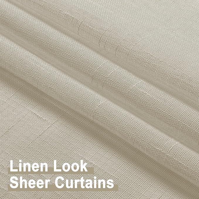 Aiyufeng Kirei Farmhouse Sheer Curtains Flax Textured for Living Room, Semi Sheer Vertical Drapes Privacy with Light Filter for Home Office/Farm House, W40 x L84, Linen, 1 Pair