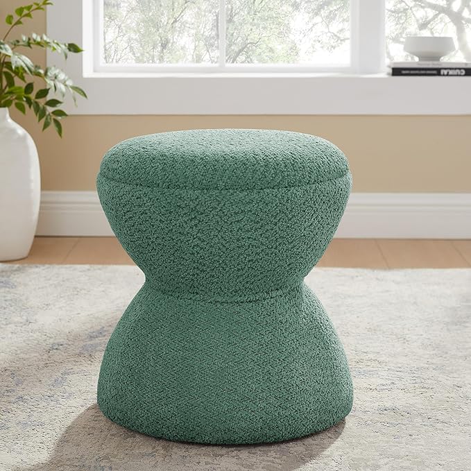 Multi-Functional Boucle Ottoman, Vanity Stool Chair, Sturdy Wooden Footstool, Suitable for Living Room, Bedroom, and Entryway, Without Installation, Green