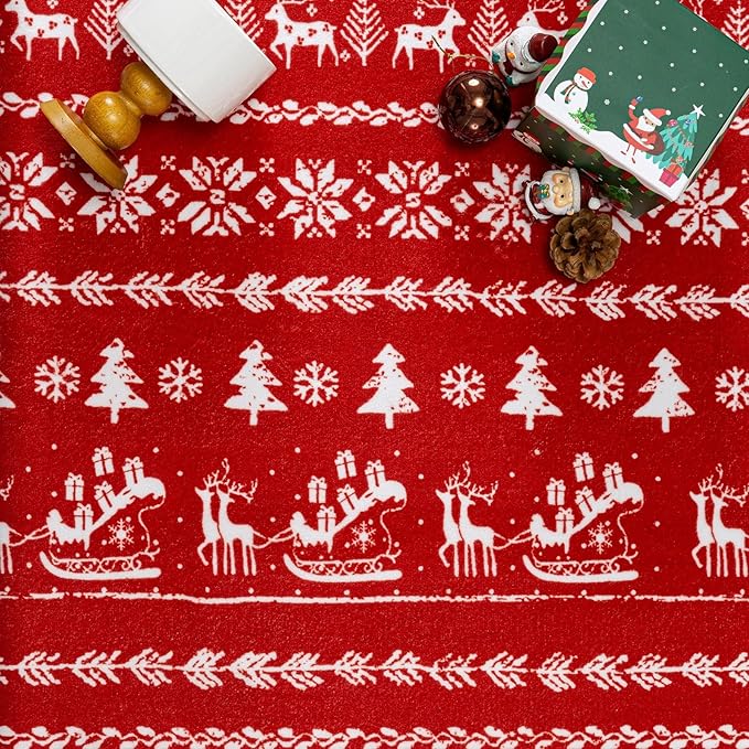 Christmas Area Rug 2x3 Red Entryway Carpet Washable Xmas Snowflake Holiday Decor Doormat Kitchen Decorative Non Slip Soft Low Pile Small Carpet Indoor Throw Rug Bedroom Entrance Bathroom