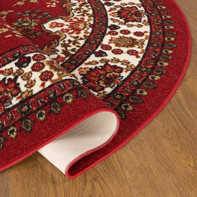 Antep Rugs Alfombras Oriental Traditional 5x7 Non-Skid (Non-Slip) Low Profile Pile Rubber Backing Indoor Area Rugs (Maroon, 5' x 7' Oval)