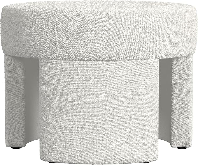 HomePop Sophia Modern Round Ottoman Home Décor|Ottoman for Living Room & Bedroom - White Cream Boucle