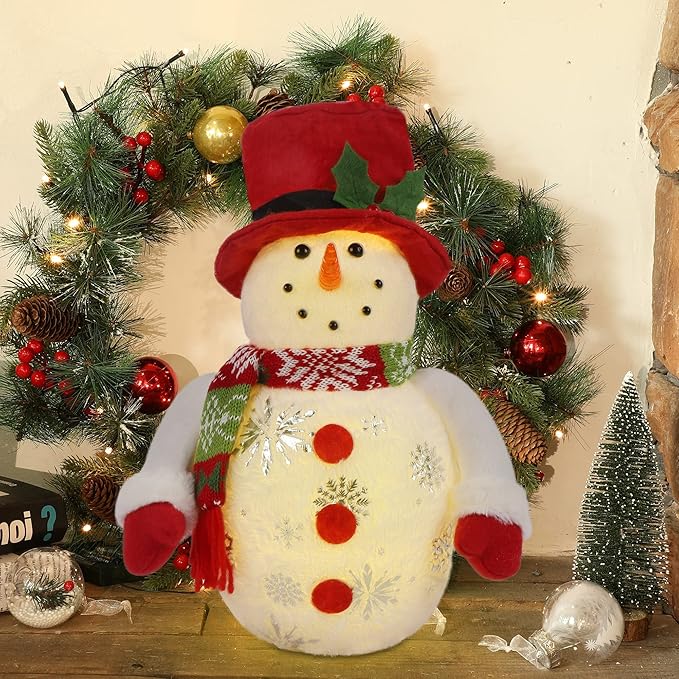 Lighted Christmas Table Decorations, LED Lighting Snowman Tabletop Figurine, Winter Xmas Decor for Home Indoor Kitchen Room Holiday Party